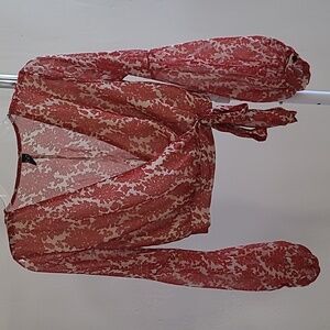 WINDSOR Vintage Women's Chiffon Wrap Style Blouse with Bishop Sleeves Size S